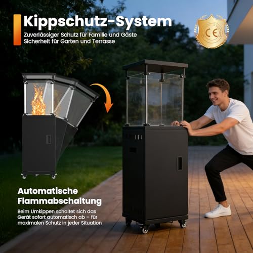 Sweetcrispy Heizstrahler Terrasse Gas 11 kW, Terrassenheizer, Propan Butan Gasheizstrahler, Mobiler Tragbarer Heizpilz, 360° Rollen Kippschutz, Gasheizer Gasheizung für Outdoor Garten – Bild 5