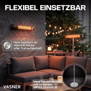 Alternative view of VASNER SlimLine X20 Infrarot Heizstrahler Outdoor – Terrassenstrahler 2000W elektrisch – Decken Heizstrahler Terrasse Wandmontage – Infrarotstrahler Wintergarten hängend mit Fernbedienung (Schwarz)