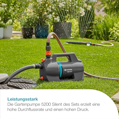 Gardena Gartenpumpe 5200 Silent Set Pumpen: 26% mehr Wasserdurchfluss bei gleichem Energieverbrauch im Vergleich zum Vorgänger-Modell*, Leise im Betrieb (09085-20) – Bild 2