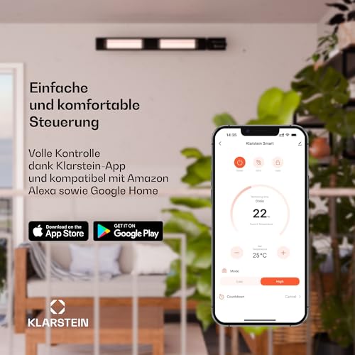 Klarstein Heizstrahler, Elektrische HeizungTerrasse & Garten, Infrarotstrahler mit WiFi App-Steuerung, Timer, LED-Anzeige, IP44 Infrarot Heizstrahler, CO2-Freie, Energieeffiziente Heizung, 3000W – Bild 2