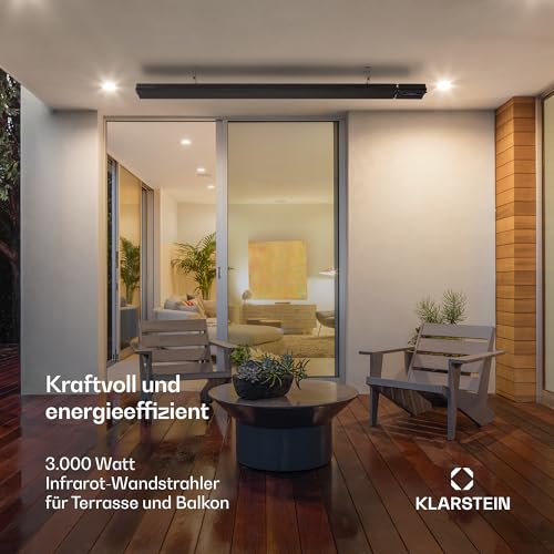 Klarstein Heizstrahler, Elektrische HeizungTerrasse & Garten, Infrarotstrahler mit WiFi App-Steuerung, Timer, LED-Anzeige, IP44 Infrarot Heizstrahler, CO2-Freie, Energieeffiziente Heizung, 3000W – Bild 3