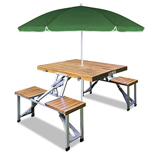 Casaria® Campingtisch mit Stühlen Klappbar Tragegriff Schirmhalter 4 Personen Picknicktisch Koffertisch Klapptisch Campingmöbel Set Leicht Holz – Bild 4