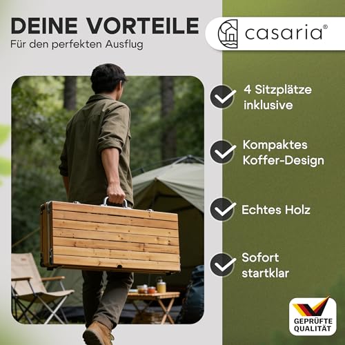 Casaria® Campingtisch mit Stühlen Klappbar Tragegriff Schirmhalter 4 Personen Picknicktisch Koffertisch Klapptisch Campingmöbel Set Leicht Holz – Bild 8