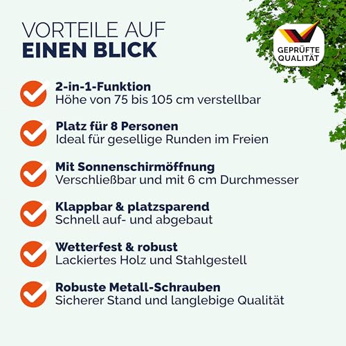 Deuba Bierzelttisch Höhenverstellbar Klappbar Hoch Outdoor Breit Holz XXL Buffettisch 170cm Bierzeltgarnitur Stehtisch Bartisch Partytisch Klapptisch – Bild 9