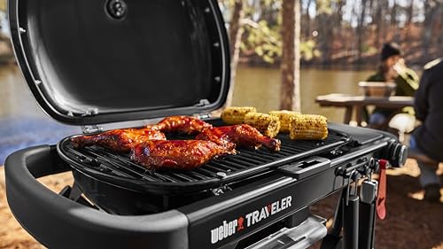 Weber Traveler Compact Gasgrill (2026) / Tragbares klappbares Design mit Rädern, Automatische Deckelarretierung und Deckelthermometer, 1 Brenner, 81 cm breit, 52 x 36 cm Grillfläche, Schwarz – Bild 15