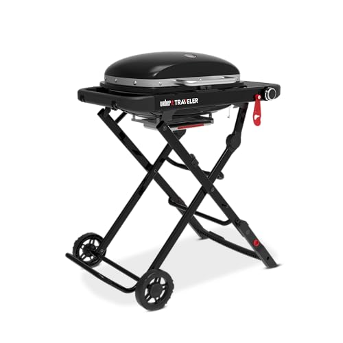 Weber Traveler Compact Gasgrill (2026) / Tragbares klappbares Design mit Rädern, Automatische Deckelarretierung und Deckelthermometer, 1 Brenner, 81 cm breit, 52 x 36 cm Grillfläche, Schwarz – Bild 2