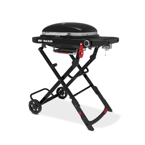 Weber Traveler Compact Gasgrill (2026) / Tragbares klappbares Design mit Rädern, Automatische Deckelarretierung und Deckelthermometer, 1 Brenner, 81 cm breit, 52 x 36 cm Grillfläche, Schwarz – Bild 3