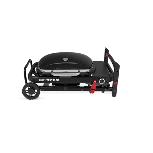 Weber Traveler Compact Gasgrill (2026) / Tragbares klappbares Design mit Rädern, Automatische Deckelarretierung und Deckelthermometer, 1 Brenner, 81 cm breit, 52 x 36 cm Grillfläche, Schwarz – Bild 4