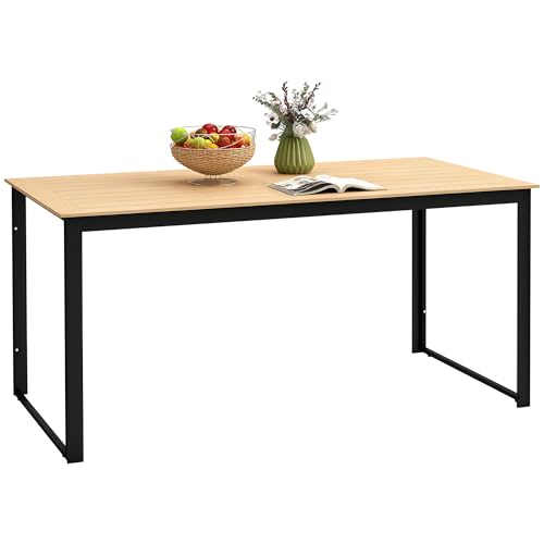 Outsunny Gartentisch für 6 Personen 160 x 80 cm Wetterfest Balkontisch mit Holzoptik Lamellendesign, Buffettisch Metall Campingtisch Terrassentisch Outdoor Esstisch für Garten, Terrasse Balkon Teak