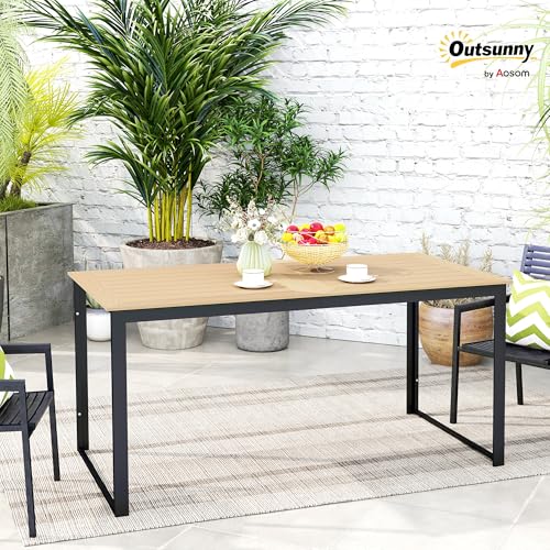 Outsunny Gartentisch für 6 Personen 160 x 80 cm Wetterfest Balkontisch mit Holzoptik Lamellendesign, Buffettisch Metall Campingtisch Terrassentisch Outdoor Esstisch für Garten, Terrasse Balkon Teak – Bild 2