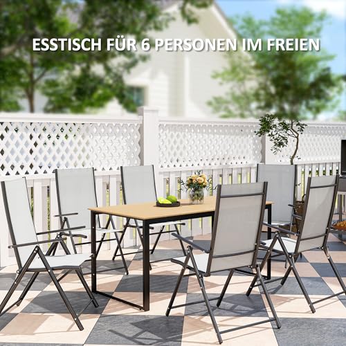 Outsunny Gartentisch für 6 Personen 160 x 80 cm Wetterfest Balkontisch mit Holzoptik Lamellendesign, Buffettisch Metall Campingtisch Terrassentisch Outdoor Esstisch für Garten, Terrasse Balkon Teak – Bild 4