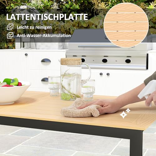 Outsunny Gartentisch für 6 Personen 160 x 80 cm Wetterfest Balkontisch mit Holzoptik Lamellendesign, Buffettisch Metall Campingtisch Terrassentisch Outdoor Esstisch für Garten, Terrasse Balkon Teak – Bild 5