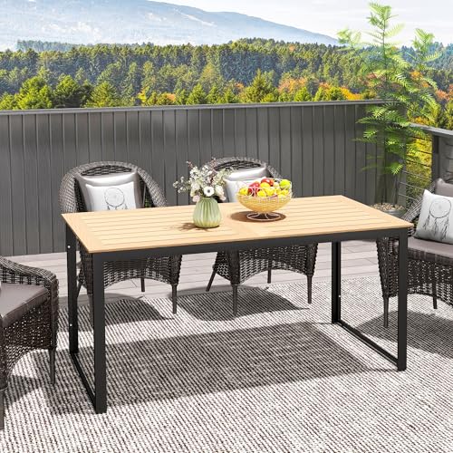 Outsunny Gartentisch für 6 Personen 160 x 80 cm Wetterfest Balkontisch mit Holzoptik Lamellendesign, Buffettisch Metall Campingtisch Terrassentisch Outdoor Esstisch für Garten, Terrasse Balkon Teak – Bild 7