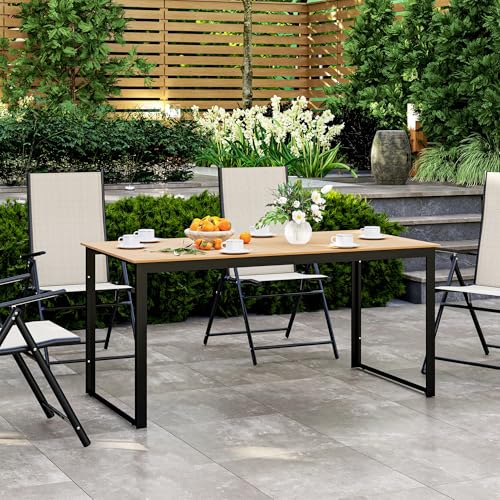 Outsunny Gartentisch für 6 Personen 160 x 80 cm Wetterfest Balkontisch mit Holzoptik Lamellendesign, Buffettisch Metall Campingtisch Terrassentisch Outdoor Esstisch für Garten, Terrasse Balkon Teak – Bild 8
