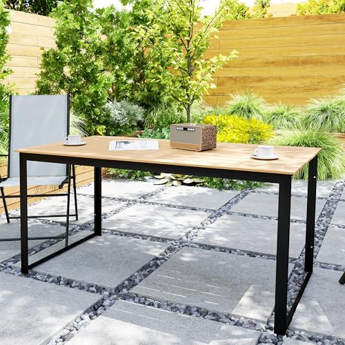 Outsunny Gartentisch für 6 Personen 160 x 80 cm Wetterfest Balkontisch mit Holzoptik Lamellendesign, Buffettisch Metall Campingtisch Terrassentisch Outdoor Esstisch für Garten, Terrasse Balkon Teak – Bild 9