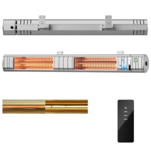 Heizstrahler Terrasse, Infrarotstrahler 3000W, Elektrisch Wärmestrahler mit 3 Heizstufen, Wandmontage, IP65 Wasserdicht, Infrarot Terrassenheizer für Garten Terrasse & Balkon, Silber