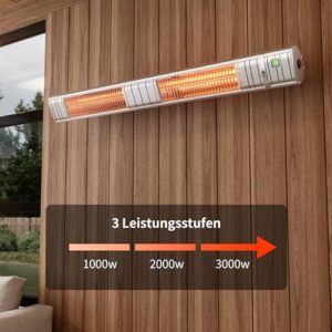 Alternative view of Heizstrahler Terrasse, Infrarotstrahler 3000W, Elektrisch Wärmestrahler mit 3 Heizstufen, Wandmontage, IP65 Wasserdicht, Infrarot Terrassenheizer für Garten Terrasse & Balkon, Silber