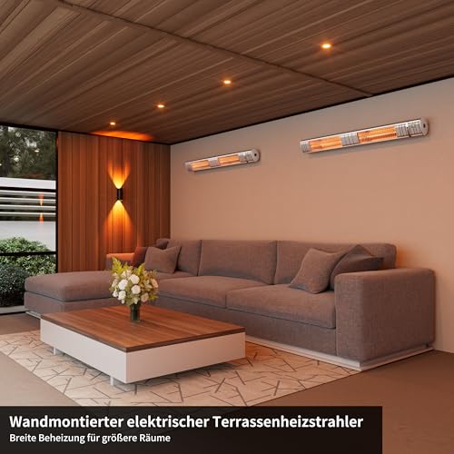 Heizstrahler Terrasse, Infrarotstrahler 3000W, Elektrisch Wärmestrahler mit 3 Heizstufen, Wandmontage, IP65 Wasserdicht, Infrarot Terrassenheizer für Garten Terrasse & Balkon, Silber – Bild 6