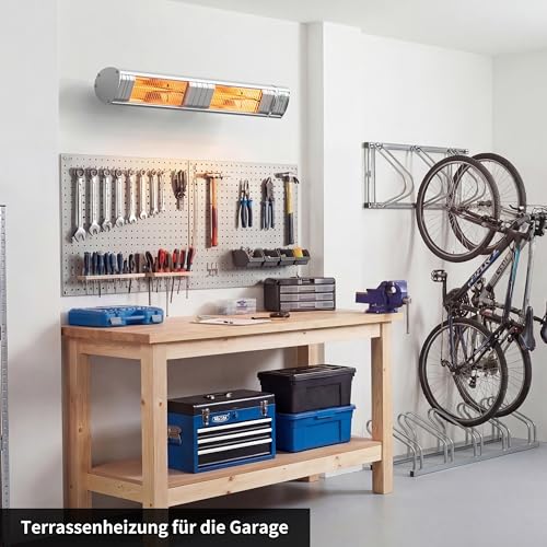 Heizstrahler Terrasse, Infrarotstrahler 3000W, Elektrisch Wärmestrahler mit 3 Heizstufen, Wandmontage, IP65 Wasserdicht, Infrarot Terrassenheizer für Garten Terrasse & Balkon, Silber – Bild 7