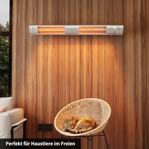 Heizstrahler Terrasse, Infrarotstrahler 3000W, Elektrisch Wärmestrahler mit 3 Heizstufen, Wandmontage, IP65 Wasserdicht, Infrarot Terrassenheizer für Garten Terrasse & Balkon, Silber – Bild 8