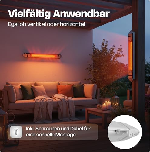 VASNER Teras 25 Basix – Elektrischer Terrassenstrahler mit 1 Heizstufe, 2500 Watt, Infrarot Heizstrahler für Outdoor, Infrarotstrahler Gastro/Terrasse, extern steuerbar (Silber) – Bild 6