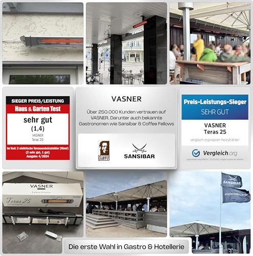 VASNER Teras 25 Basix – Elektrischer Terrassenstrahler mit 1 Heizstufe, 2500 Watt, Infrarot Heizstrahler für Outdoor, Infrarotstrahler Gastro/Terrasse, extern steuerbar (Silber) – Bild 7