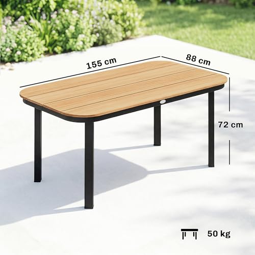 Outsunny Gartentisch, Esstisch für 6 Personen, Terrassentisch, Balkontisch mit Metallrahmen, WPC Lamellentischplatte, Braun, 155 x 88 x 72 cm – Bild 3