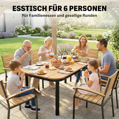 Outsunny Gartentisch, Esstisch für 6 Personen, Terrassentisch, Balkontisch mit Metallrahmen, WPC Lamellentischplatte, Braun, 155 x 88 x 72 cm – Bild 4