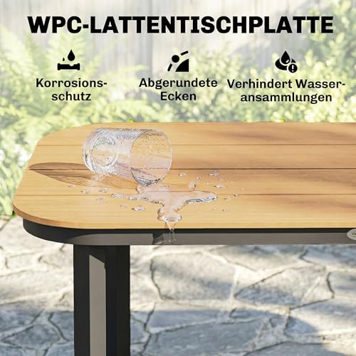 Outsunny Gartentisch, Esstisch für 6 Personen, Terrassentisch, Balkontisch mit Metallrahmen, WPC Lamellentischplatte, Braun, 155 x 88 x 72 cm – Bild 5
