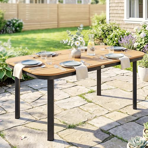 Outsunny Gartentisch, Esstisch für 6 Personen, Terrassentisch, Balkontisch mit Metallrahmen, WPC Lamellentischplatte, Braun, 155 x 88 x 72 cm – Bild 8