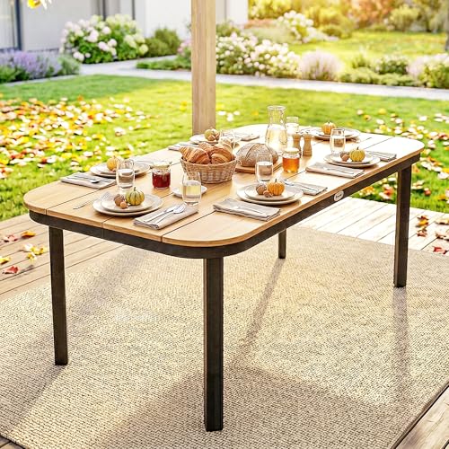 Outsunny Gartentisch, Esstisch für 6 Personen, Terrassentisch, Balkontisch mit Metallrahmen, WPC Lamellentischplatte, Braun, 155 x 88 x 72 cm – Bild 9