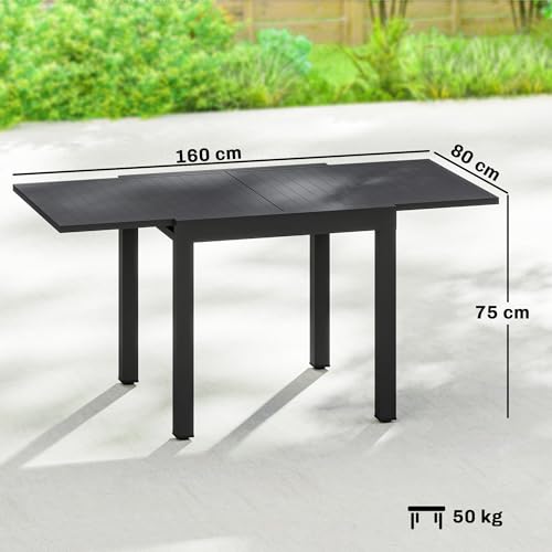 Outsunny Gartentisch Ausziehbarer 80/160 x 80 cm Aluminium Esstisch für 4-6 Personen, Rechteckiger Balkontisch mit Lamellenplatte, Wetterfest Terrassentisch für Garten, Balkon Terrasse Schwarz – Bild 3