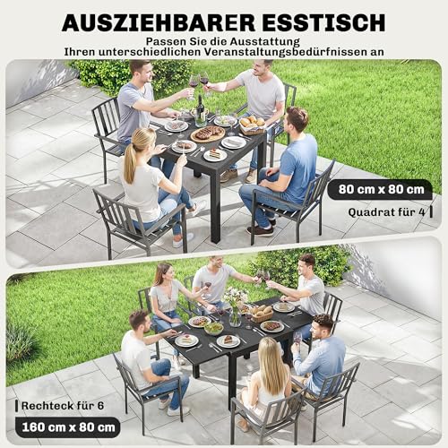 Outsunny Gartentisch Ausziehbarer 80/160 x 80 cm Aluminium Esstisch für 4-6 Personen, Rechteckiger Balkontisch mit Lamellenplatte, Wetterfest Terrassentisch für Garten, Balkon Terrasse Schwarz – Bild 4