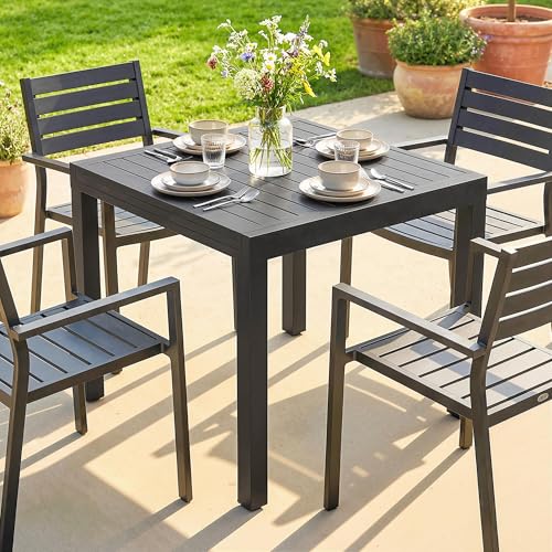 Outsunny Gartentisch Ausziehbarer 80/160 x 80 cm Aluminium Esstisch für 4-6 Personen, Rechteckiger Balkontisch mit Lamellenplatte, Wetterfest Terrassentisch für Garten, Balkon Terrasse Schwarz – Bild 8
