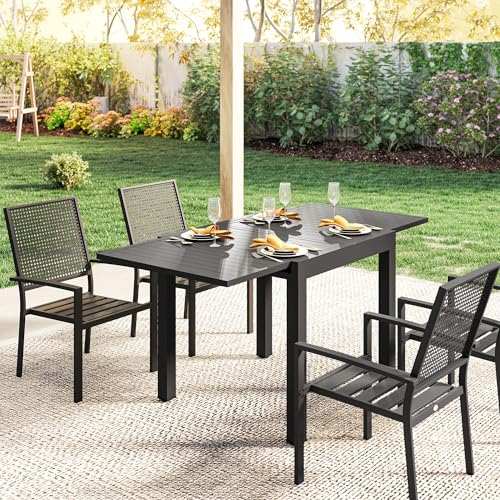Outsunny Gartentisch Ausziehbarer 80/160 x 80 cm Aluminium Esstisch für 4-6 Personen, Rechteckiger Balkontisch mit Lamellenplatte, Wetterfest Terrassentisch für Garten, Balkon Terrasse Schwarz – Bild 9