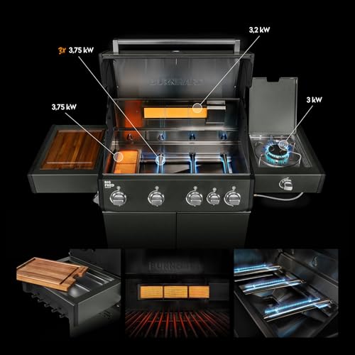 BURNHARD® Gasgrill 4-Brenner, 21,2 kW Gesamtleistung, Infrarot-Keramikbrenner, Edelstahl-Stabbrenner, Seitenkochfeld, Gussrost, große Grillfläche, Piezo-Zündung – Big FRED Deluxe – Bild 2