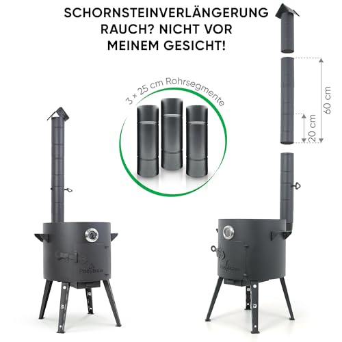 Utschak Feuerofen Ø 49 cm & Gusseisen-Kasan 22 L | Kazan-Set mit Deckel | Usbekischer Kochtopf für Grill & Plov | Flacher oder Runder Boden Wählbar – Bild 5