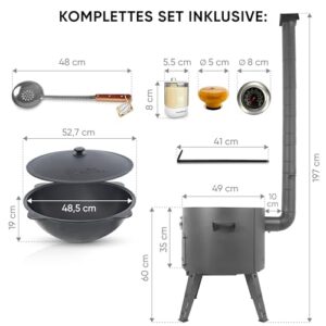 Alternative view of Utschak Feuerofen Ø 49 cm & Gusseisen-Kasan 22 L | Kazan-Set mit Deckel | Usbekischer Kochtopf für Grill & Plov | Flacher oder Runder Boden Wählbar