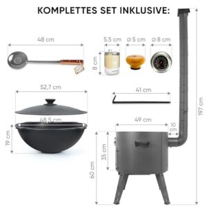 Alternative view of Utschak Feuerofen Ø 49 cm & Gusseisen-Kasan 22 L | Kazan-Set mit Deckel | Usbekischer Kochtopf für Grill & Plov | Flacher oder Runder Boden wählbar (49 cm, Flacher Boden)