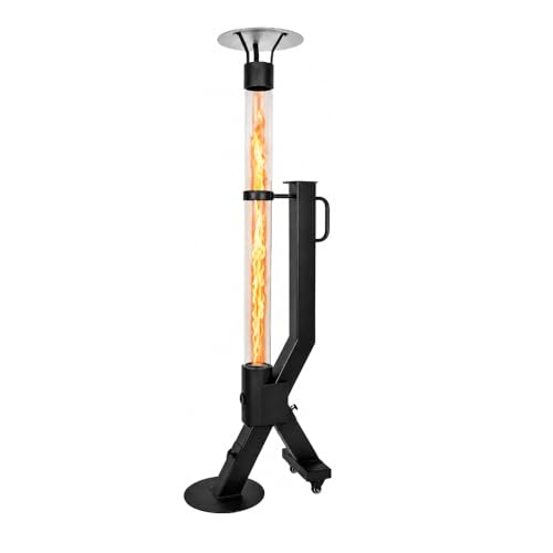 WARMATEK® Patio Premium Pelletofen für Terrasse 5000 W – Skandinavischer Pelletkamin Outdoor ohne Strom & Gas, mit hoher Glasflamme, 2,8 kg Pelletbehälter, für Garten Balkon Veranda