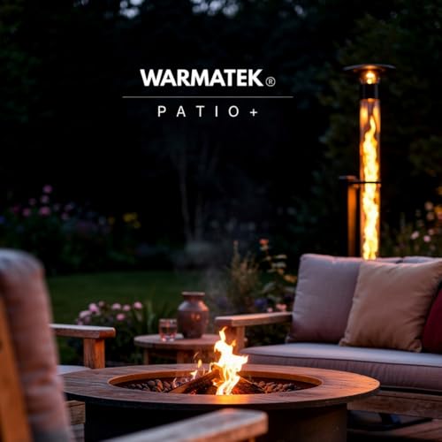 WARMATEK® Patio Premium Pelletofen für Terrasse 5000 W – Skandinavischer Pelletkamin Outdoor ohne Strom & Gas, mit hoher Glasflamme, 2,8 kg Pelletbehälter, für Garten Balkon Veranda – Bild 2