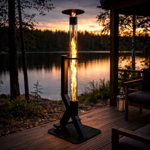 WARMATEK® Patio Premium Pelletofen für Terrasse 5000 W – Skandinavischer Pelletkamin Outdoor ohne Strom & Gas, mit hoher Glasflamme, 2,8 kg Pelletbehälter, für Garten Balkon Veranda – Bild 6