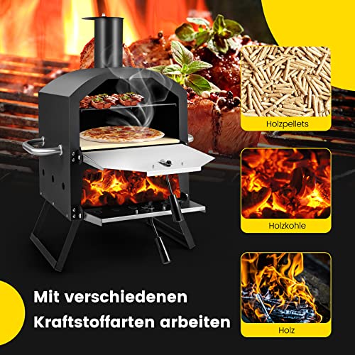 COSTWAY Outdoor Pizzaofen, 2-lagigem Pizza Ofen mit Grillrost, Pizzastein, Pizzaschaufel, wasserdichter Abdeckung, hitzebeständigen Griffen & klappbaren Beinen, für Picknick, Camping, Party – Bild 5