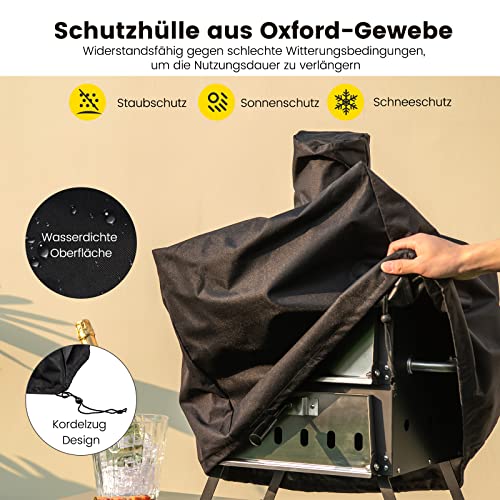COSTWAY Outdoor Pizzaofen, 2-lagigem Pizza Ofen mit Grillrost, Pizzastein, Pizzaschaufel, wasserdichter Abdeckung, hitzebeständigen Griffen & klappbaren Beinen, für Picknick, Camping, Party – Bild 8