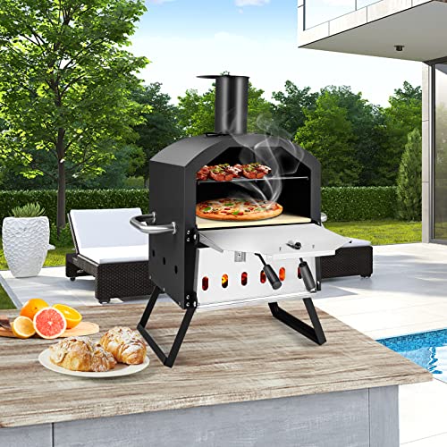 COSTWAY Outdoor Pizzaofen, 2-lagigem Pizza Ofen mit Grillrost, Pizzastein, Pizzaschaufel, wasserdichter Abdeckung, hitzebeständigen Griffen & klappbaren Beinen, für Picknick, Camping, Party – Bild 9