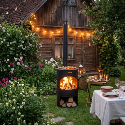 Terrassenofen - Gartenofen - Grill - Terrassenofen - Gartenkamin mit Grill - Schwarz – Bild 3