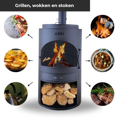 Terrassenofen - Gartenofen - Grill - Terrassenofen - Gartenkamin mit Grill - Schwarz – Bild 7