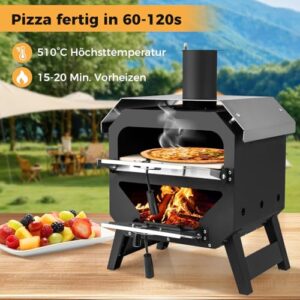 Alternative view of COSTWAY Outdoor Pizzaofen, Pizza Ofen mit Pizzaschaufel, Pizzastein, wasserdichter Abdeckung, Edelstahl-Dach & hitzebeständigen Griffen, tragbarer Brennofen, Holzofen für Picknick, BBQ-Party, Camping