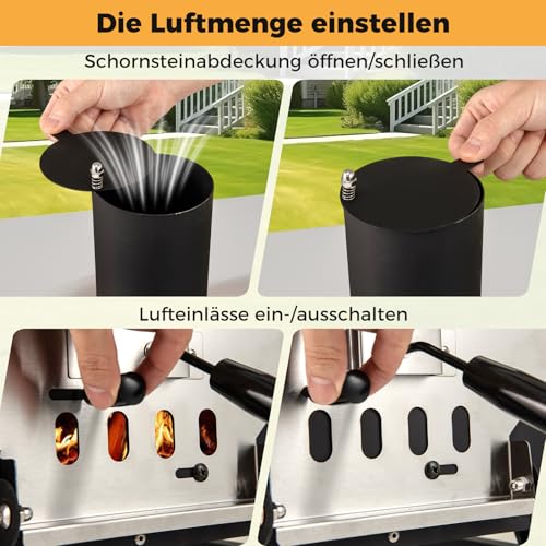 COSTWAY Outdoor Pizzaofen, Pizza Ofen mit Pizzaschaufel, Pizzastein, wasserdichter Abdeckung, Edelstahl-Dach & hitzebeständigen Griffen, tragbarer Brennofen, Holzofen für Picknick, BBQ-Party, Camping – Bild 6