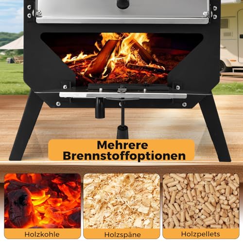 COSTWAY Outdoor Pizzaofen, Pizza Ofen mit Pizzaschaufel, Pizzastein, wasserdichter Abdeckung, Edelstahl-Dach & hitzebeständigen Griffen, tragbarer Brennofen, Holzofen für Picknick, BBQ-Party, Camping – Bild 7